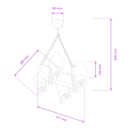 Brilagi - Suspension chaîne QUEEN 4xE14/40W/230V hêtre/noyer