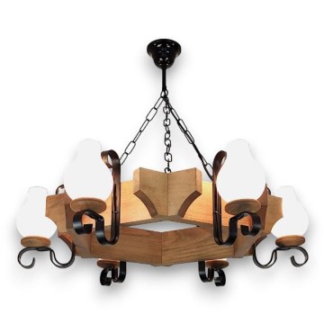 Brilagi - Suspension chaîne QUEEN 6xE14/40W/230V hêtre