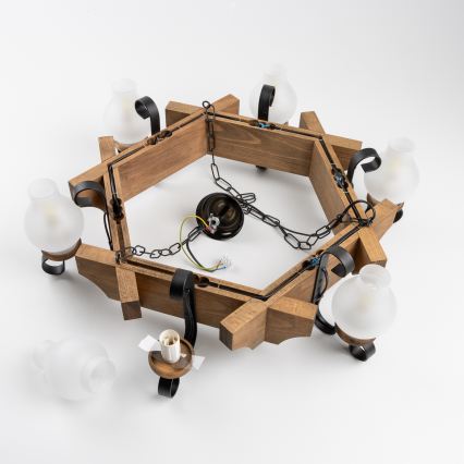 Brilagi - Suspension chaîne QUEEN 6xE14/40W/230V hêtre