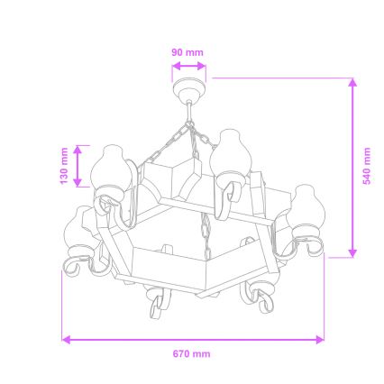 Brilagi - Suspension chaîne QUEEN 6xE14/40W/230V hêtre