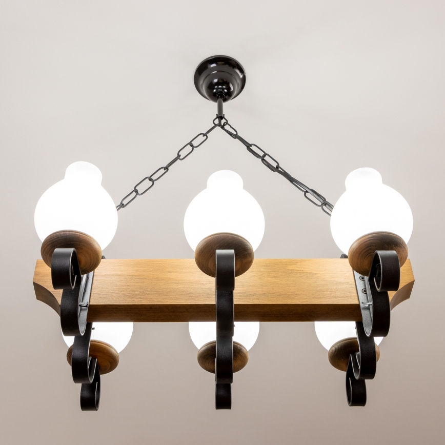 Brilagi - Suspension chaîne QUEEN 6xE14/40W/230V hêtre