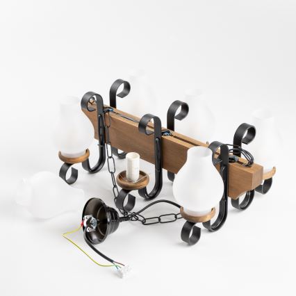 Brilagi - Suspension chaîne QUEEN 6xE14/40W/230V hêtre