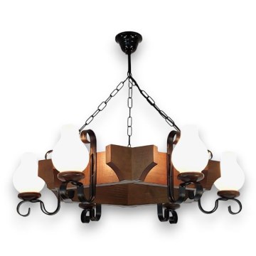 Brilagi - Suspension chaîne QUEEN 6xE14/40W/230V hêtre/noyer