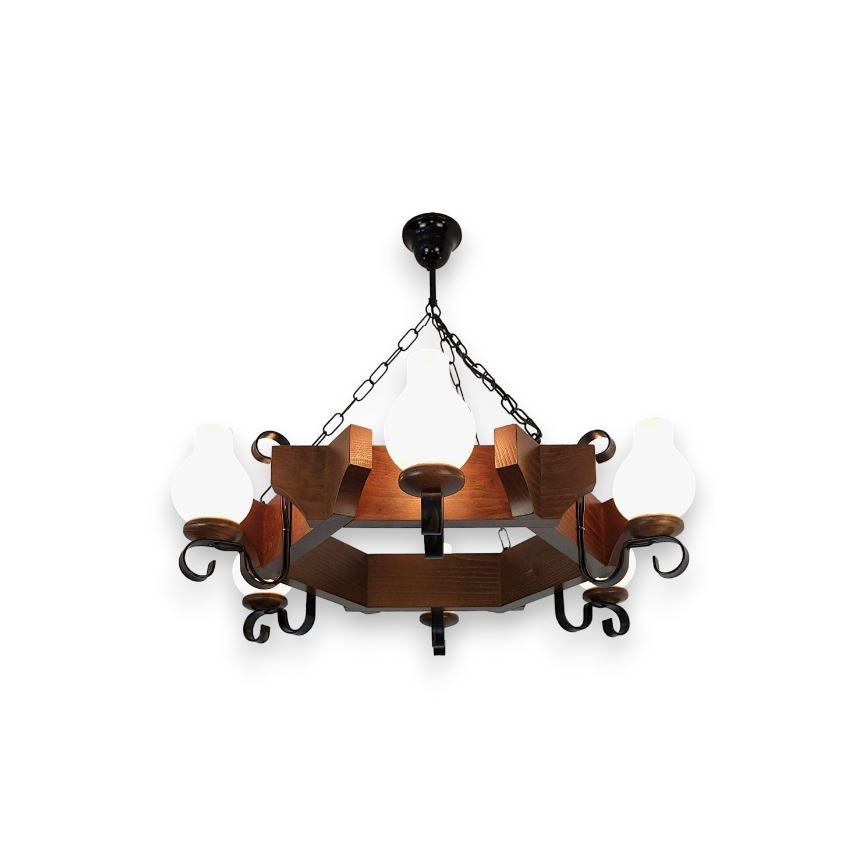 Brilagi - Suspension chaîne QUEEN 6xE14/40W/230V hêtre/noyer