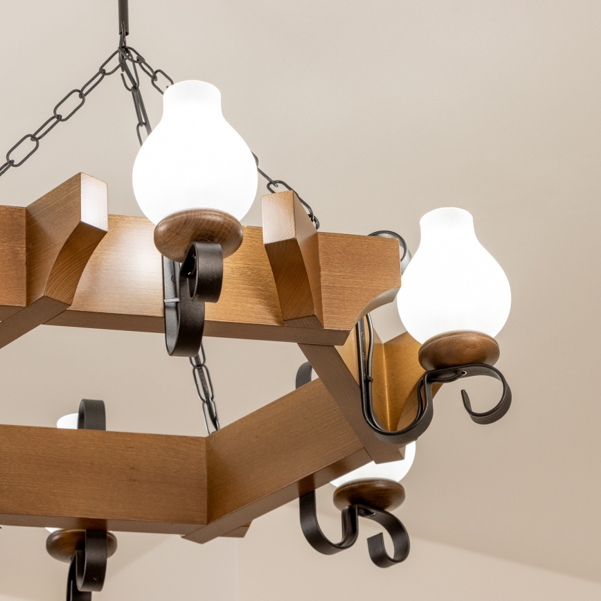 Brilagi - Suspension chaîne QUEEN 6xE14/40W/230V hêtre/noyer