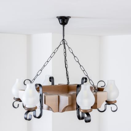 Brilagi - Suspension chaîne QUEEN 6xE14/40W/230V hêtre/noyer