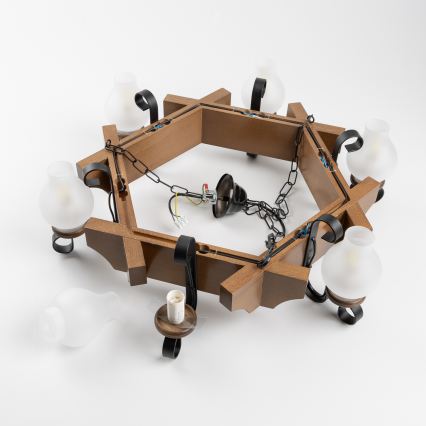 Brilagi - Suspension chaîne QUEEN 6xE14/40W/230V hêtre/noyer