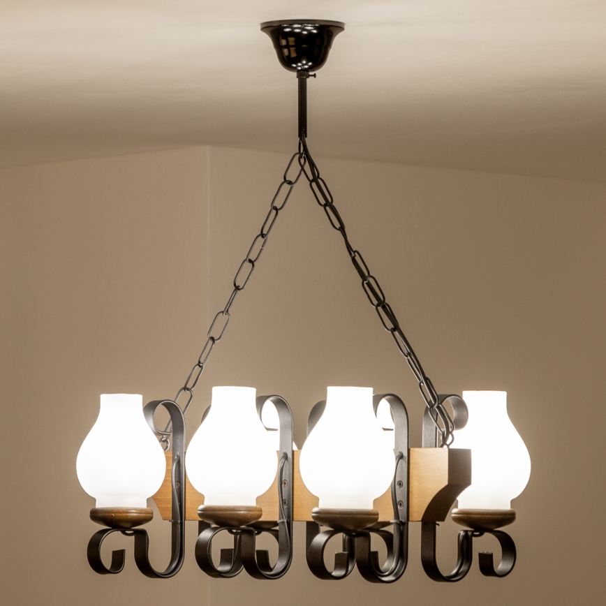 Brilagi - Suspension chaîne QUEEN 6xE14/40W/230V hêtre/noyer