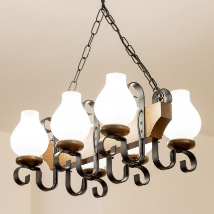 Brilagi - Suspension chaîne QUEEN 6xE14/40W/230V hêtre/noyer