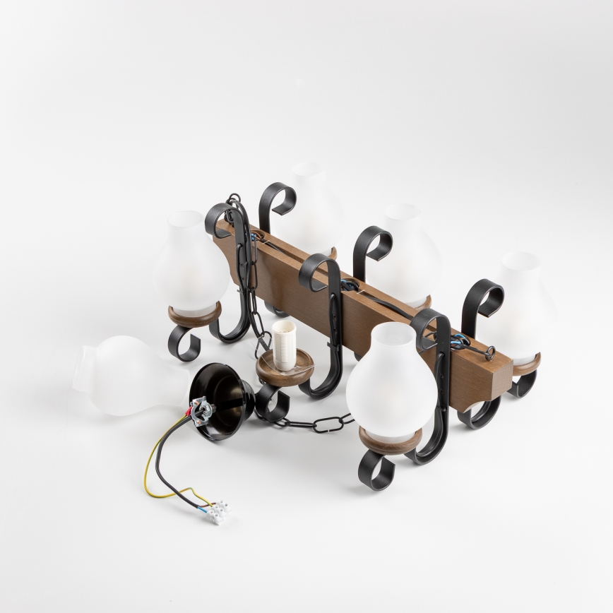 Brilagi - Suspension chaîne QUEEN 6xE14/40W/230V hêtre/noyer