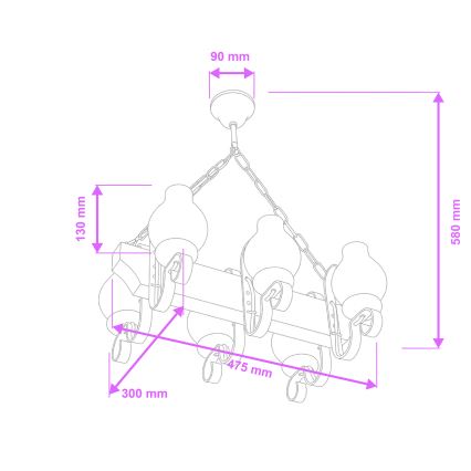 Brilagi - Suspension chaîne QUEEN 6xE14/40W/230V hêtre/noyer