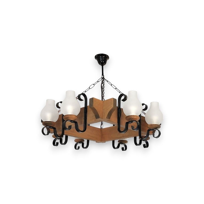 Brilagi - Suspension chaîne QUEEN 8xE14/40W/230V hêtre