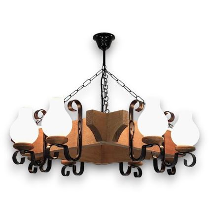 Brilagi - Suspension chaîne QUEEN 8xE14/40W/230V hêtre