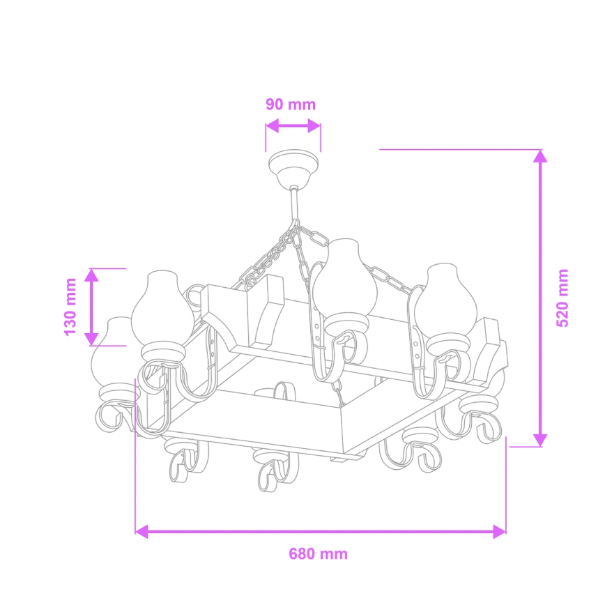 Brilagi - Suspension chaîne QUEEN 8xE14/40W/230V hêtre