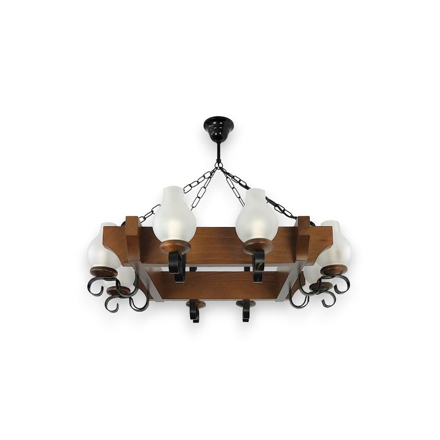 Brilagi - Suspension chaîne QUEEN 8xE14/40W/230V hêtre/noyer