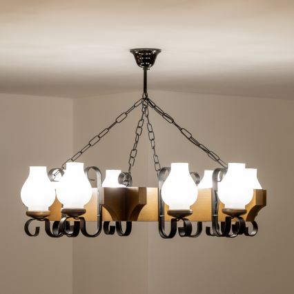 Brilagi - Suspension chaîne QUEEN 8xE14/40W/230V hêtre/noyer