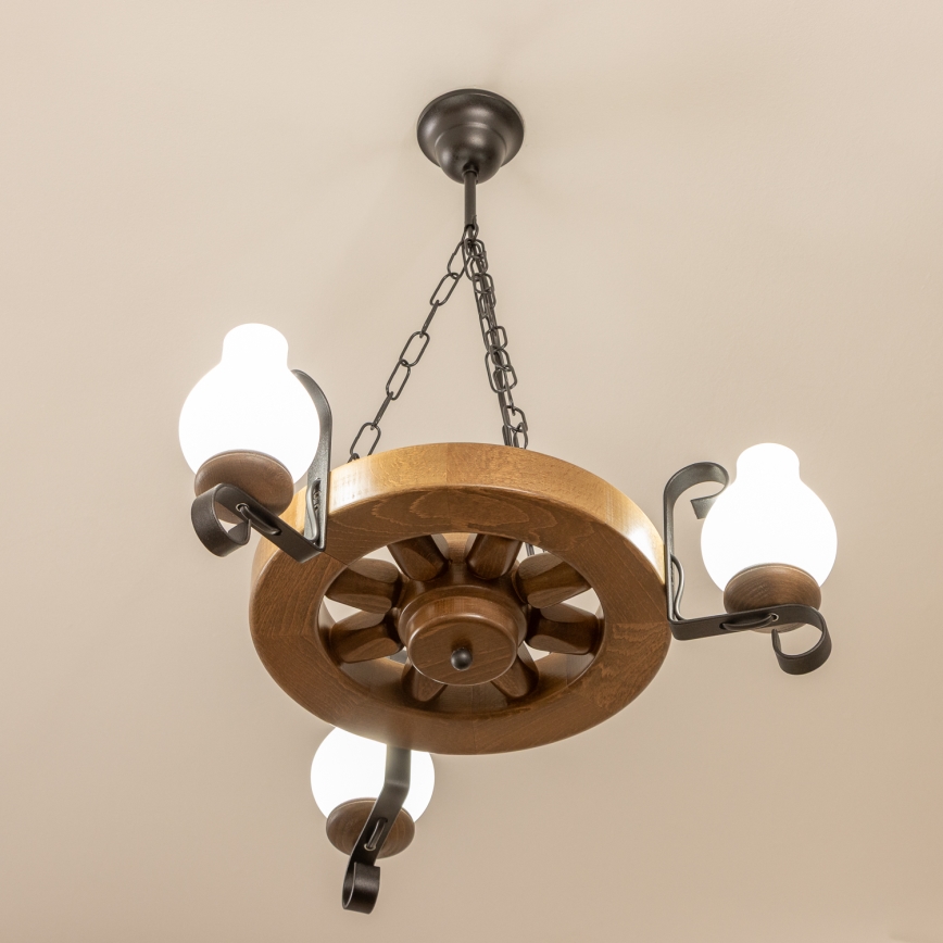 Brilagi - Suspension chaîne ROATA 3xE14/40W/230V hêtre/noyer