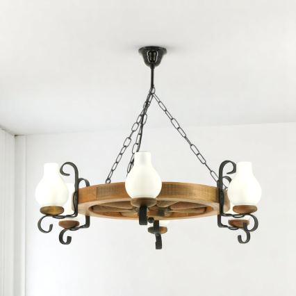 Brilagi - Suspension chaîne ROATA 6xE14/40W/230V hêtre