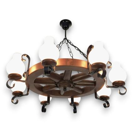 Brilagi - Suspension chaîne ROATA 8xE14/40W/230V hêtre/noyer