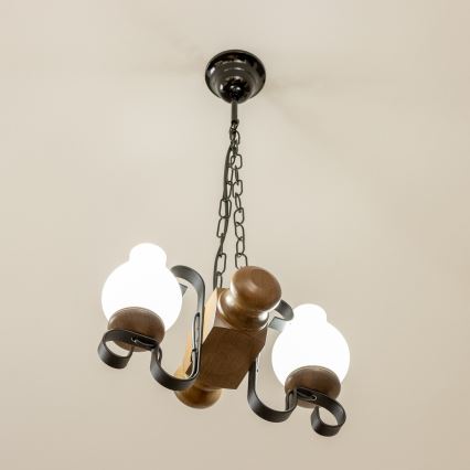 Brilagi - Suspension chaîne RUSTIC 2xE14/40W/230V hêtre/noyer