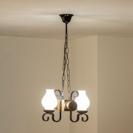 Brilagi - Suspension chaîne RUSTIC 2xE14/40W/230V hêtre/noyer