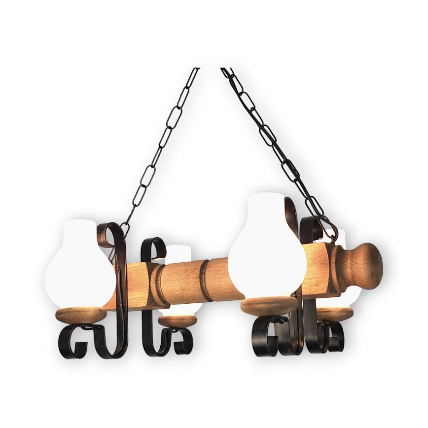 Brilagi - Suspension chaîne RUSTIC 4xE14/40W/230V hêtre