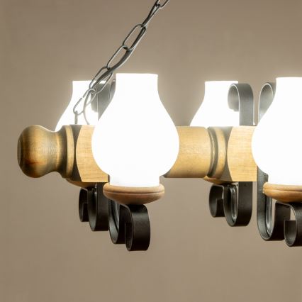 Brilagi - Suspension chaîne RUSTIC 6xE14/40W/230V hêtre