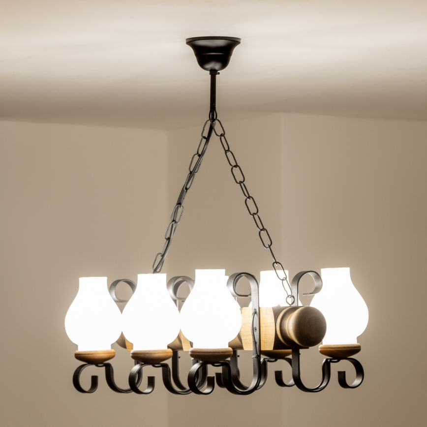 Brilagi - Suspension chaîne RUSTIC 6xE14/40W/230V hêtre