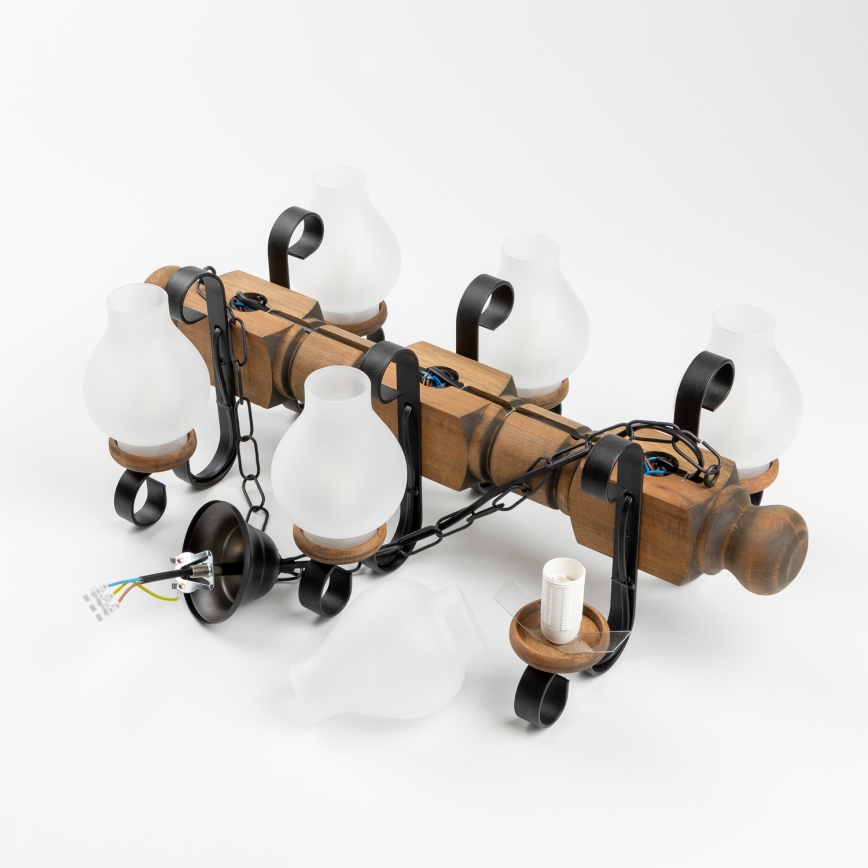 Brilagi - Suspension chaîne RUSTIC 6xE14/40W/230V hêtre