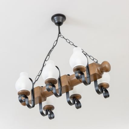 Brilagi - Suspension chaîne RUSTIC 6xE14/40W/230V hêtre/noyer