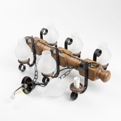 Brilagi - Suspension chaîne RUSTIC 6xE14/40W/230V hêtre/noyer