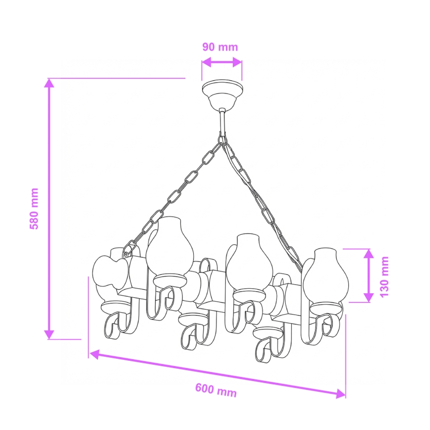 Brilagi - Suspension chaîne RUSTIC 6xE14/40W/230V hêtre/noyer
