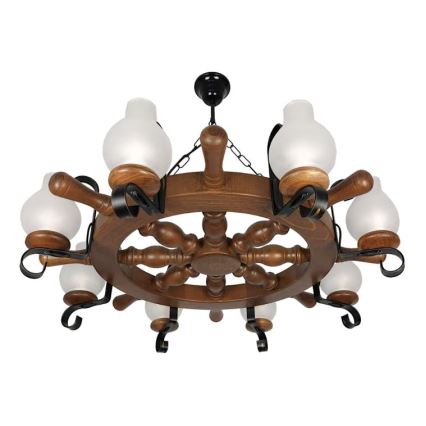 Brilagi - Suspension chaîne TIMONA 8xE14/40W/230V hêtre/noyer