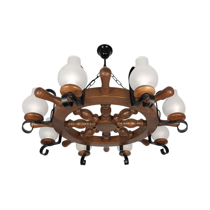 Brilagi - Suspension chaîne TIMONA 8xE14/40W/230V hêtre/noyer