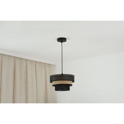 Brilagi - Suspension filaire DAKOTA LUNETA 1xE27/15W/230V d. 25 cm noir/rotin