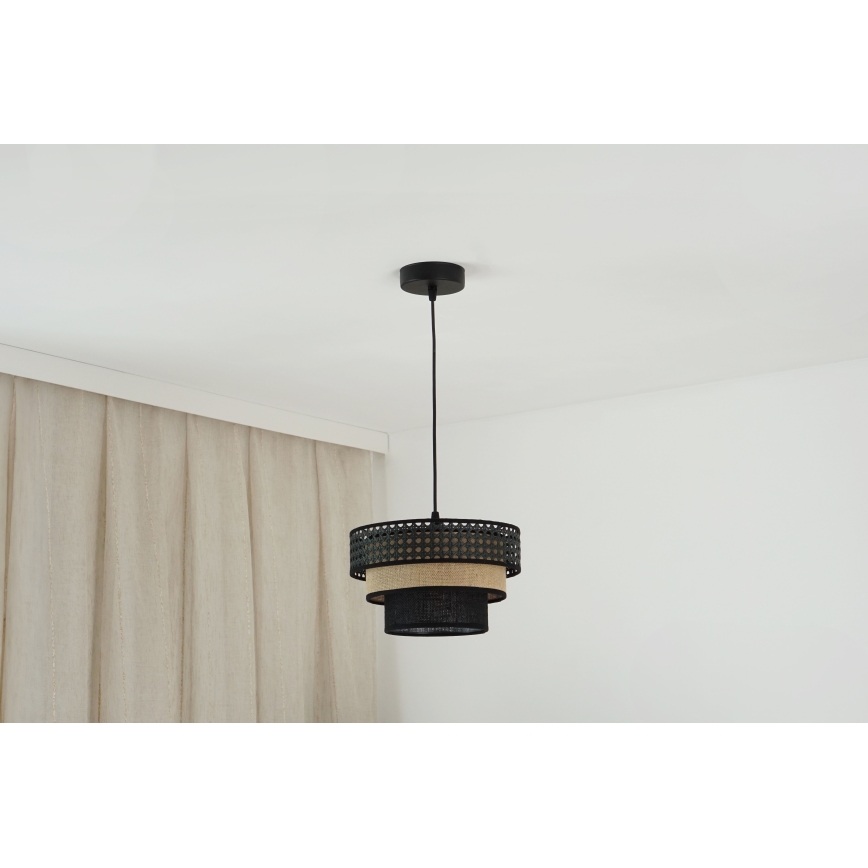 Brilagi - Suspension filaire DAKOTA LUNETA 1xE27/15W/230V d. 25 cm noir/rotin