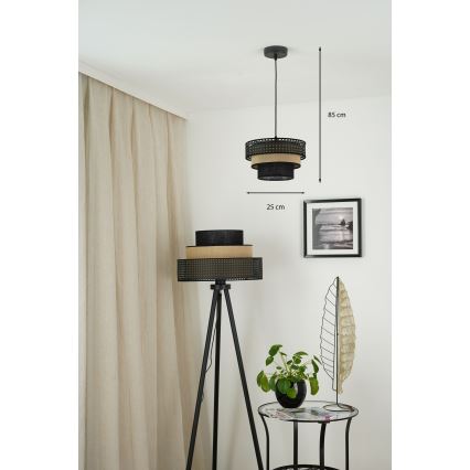 Brilagi - Suspension filaire DAKOTA LUNETA 1xE27/15W/230V d. 25 cm noir/rotin