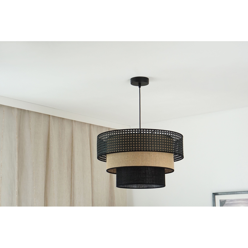 Brilagi - Suspension filaire DAKOTA LUNETA 1xE27/15W/230V d. 45 cm noir/rotin