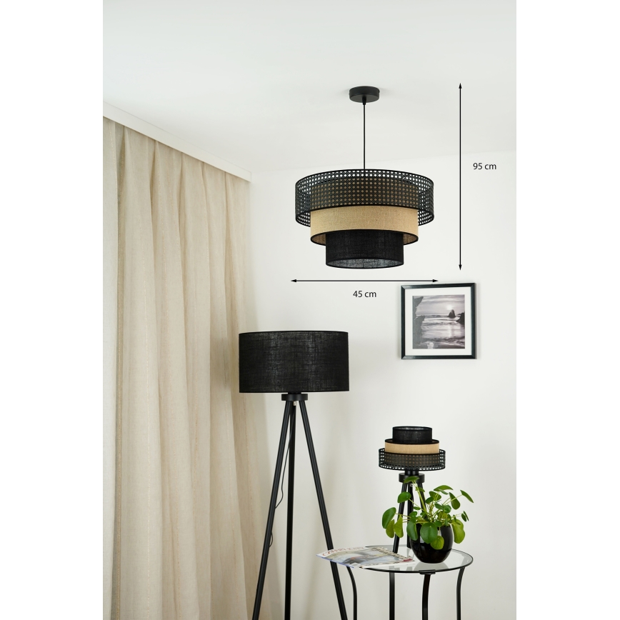 Brilagi - Suspension filaire DAKOTA LUNETA 1xE27/15W/230V d. 45 cm noir/rotin