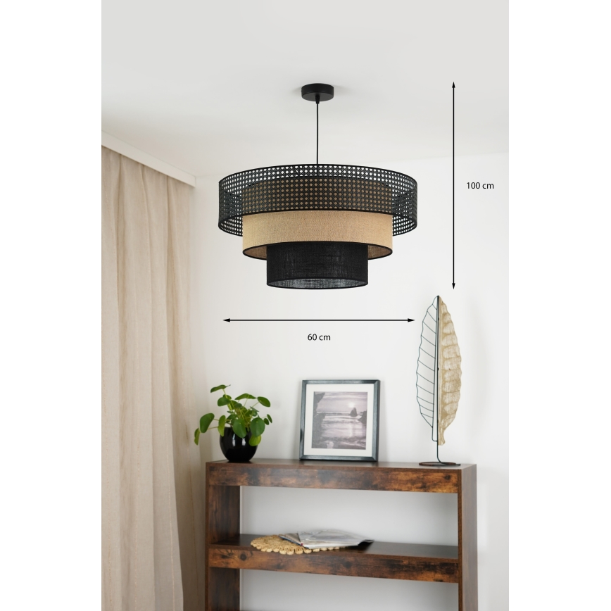 Brilagi - Suspension filaire DAKOTA LUNETA 1xE27/15W/230V d. 60 cm noir/rotin