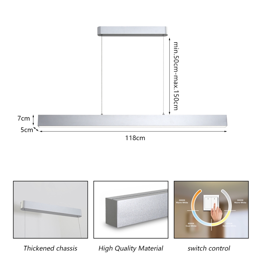 Brilagi - Suspension filaire SLEEKLINE LED/40W/230V 3000/4500/6000K argent
