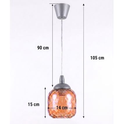 Brilagi - Suspension LED sur câble RETRO GLASS 1xE27/60W/230V Ø 14 cm argenté/brun fumé