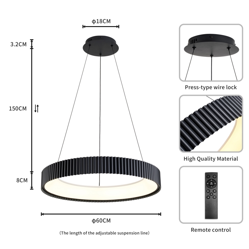 Brilagi - Suspension LED dimmable sur câble FALCON MODERN LED/54W/230V 3000-6500K Ø 60 cm noire + télécommande