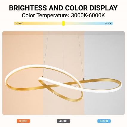 Brilagi - Suspension LED dimmable sur câble INFINITY LED/80W/230V 3000-6000K 80x80 cm doré + télécommande