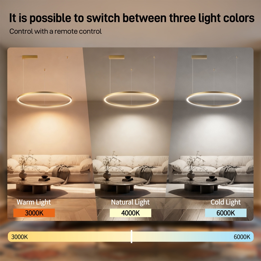 Brilagi - Suspension LED dimmable sur câble PORTOFINO LED/60W/230V 3000-6000K diam. 80 cm dorée + télécommande