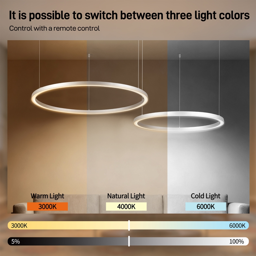 Brilagi - Suspension LED dimmable sur câble PORTOFINO LED/98W/230V 3000-6000K argenté + télécommande