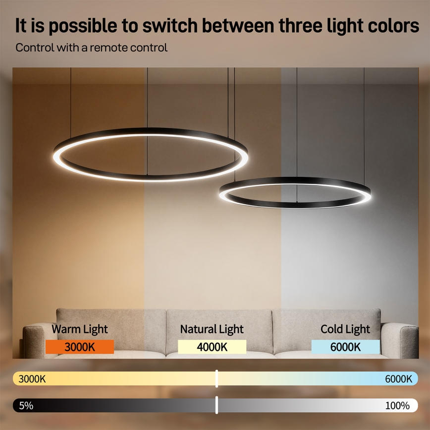 BRILAGI - Suspension LED dimmable sur câble PORTOFINO LED/98W/230V 3000-6000K noir + télécommande