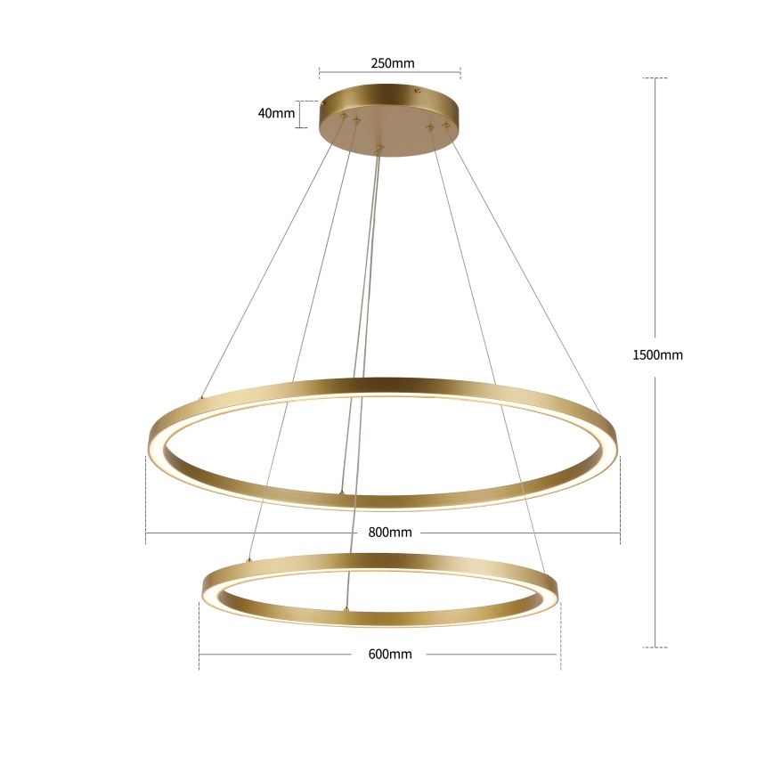 Brilagi - Lustre LED dimmable suspendu sur câble PORTOFINO LED/98W/230V 3000-6000K Ø 80 cm doré + télécommande