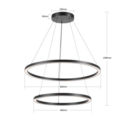 Brilagi - Suspension LED dimmable sur câble PORTOFINO LED/98W/230V 3000–6000 K Ø 80 cm noire + télécommande