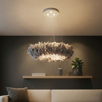 Brilagi - Suspension LED FEATHER sur câble, 3xE27/40W/230V + 3xLED/3W, Ø 50 cm, gris